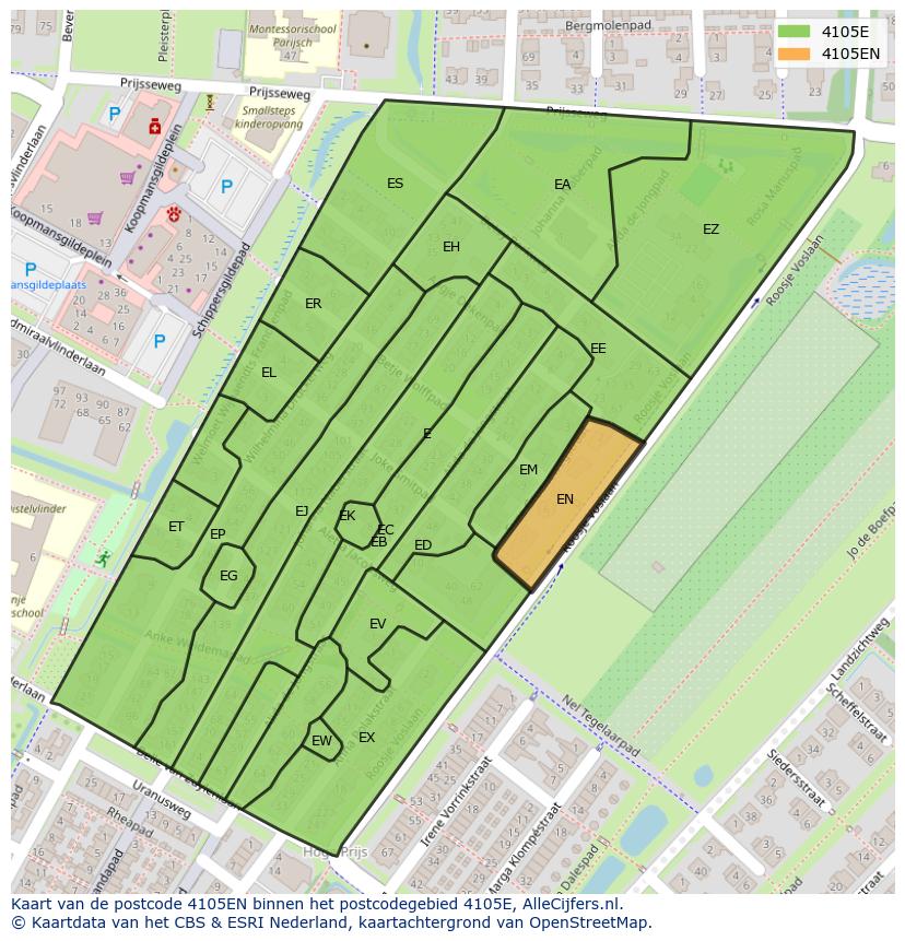 Afbeelding van het postcodegebied 4105 EN op de kaart.