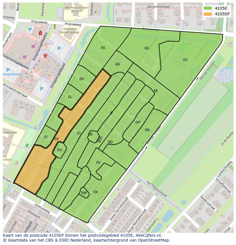 Afbeelding van het postcodegebied 4105 EP op de kaart.