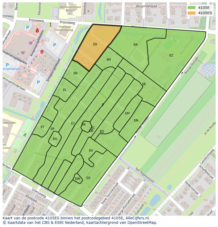 Afbeelding van het postcodegebied 4105 ES op de kaart.