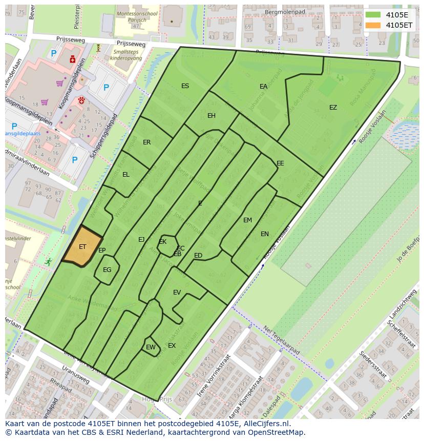Afbeelding van het postcodegebied 4105 ET op de kaart.