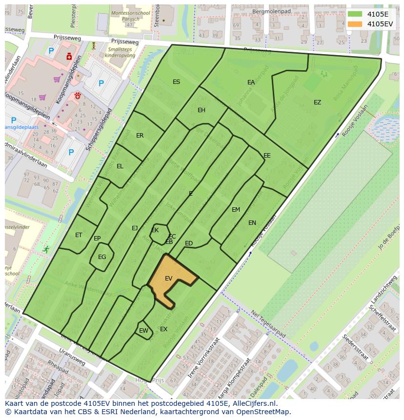 Afbeelding van het postcodegebied 4105 EV op de kaart.