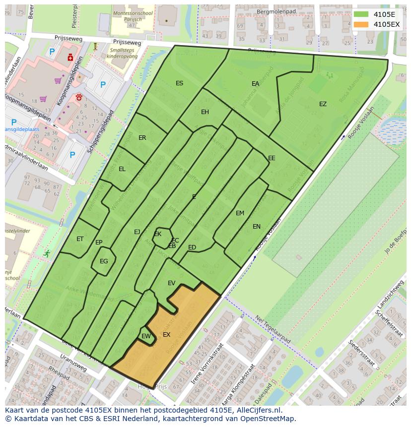 Afbeelding van het postcodegebied 4105 EX op de kaart.