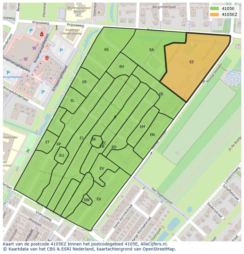 Afbeelding van het postcodegebied 4105 EZ op de kaart.