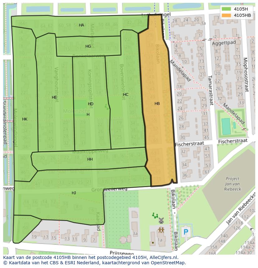 Afbeelding van het postcodegebied 4105 HB op de kaart.