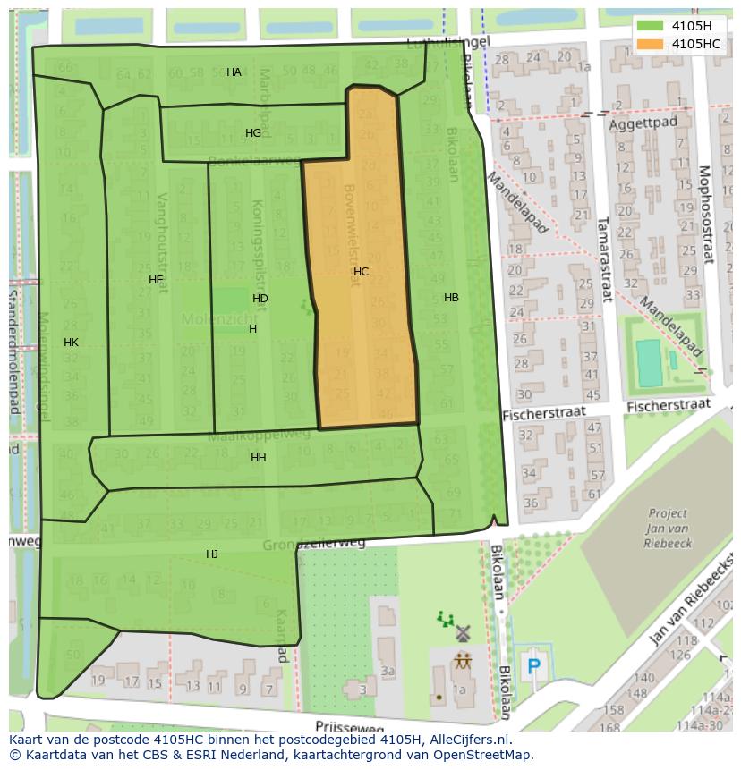 Afbeelding van het postcodegebied 4105 HC op de kaart.
