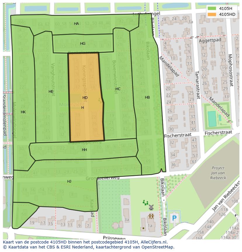 Afbeelding van het postcodegebied 4105 HD op de kaart.