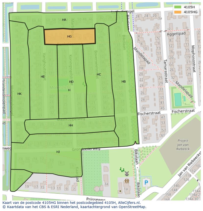 Afbeelding van het postcodegebied 4105 HG op de kaart.