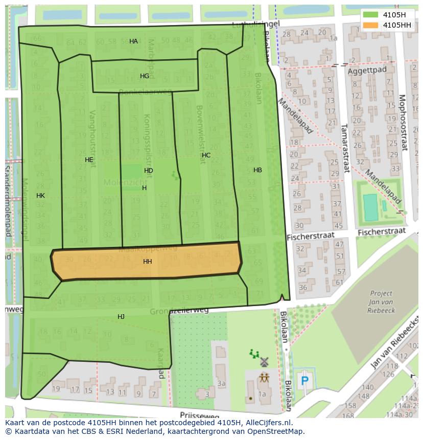 Afbeelding van het postcodegebied 4105 HH op de kaart.