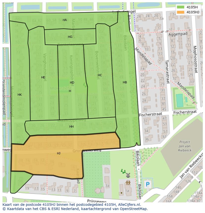 Afbeelding van het postcodegebied 4105 HJ op de kaart.