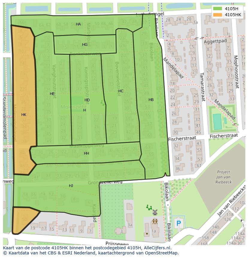 Afbeelding van het postcodegebied 4105 HK op de kaart.