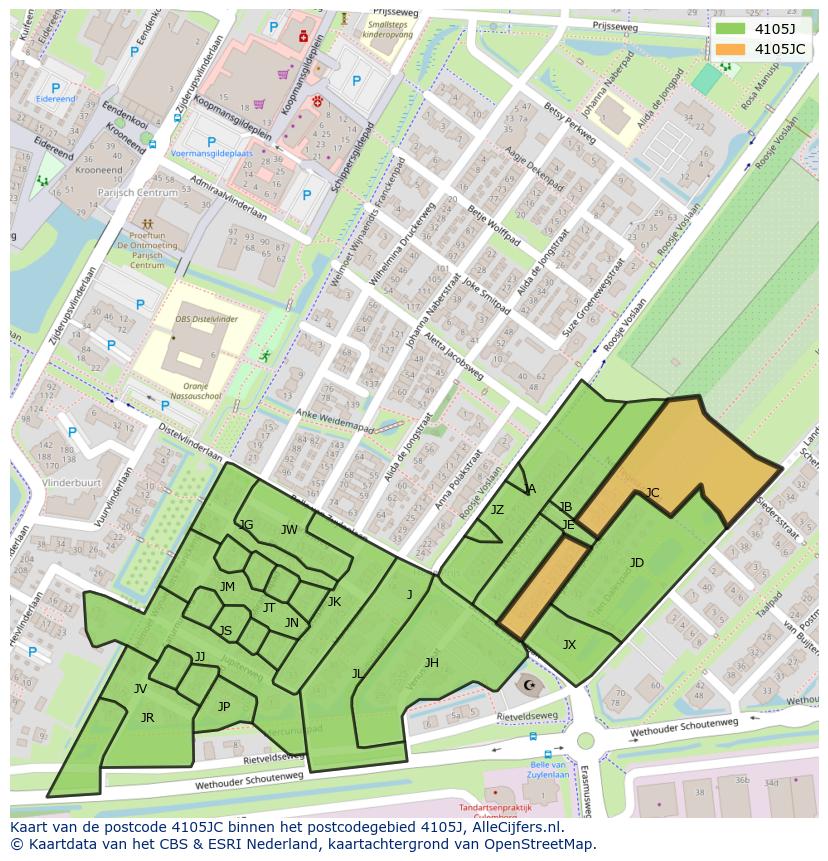 Afbeelding van het postcodegebied 4105 JC op de kaart.