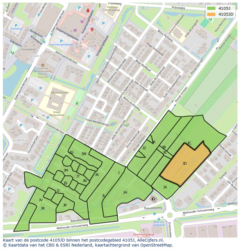 Afbeelding van het postcodegebied 4105 JD op de kaart.
