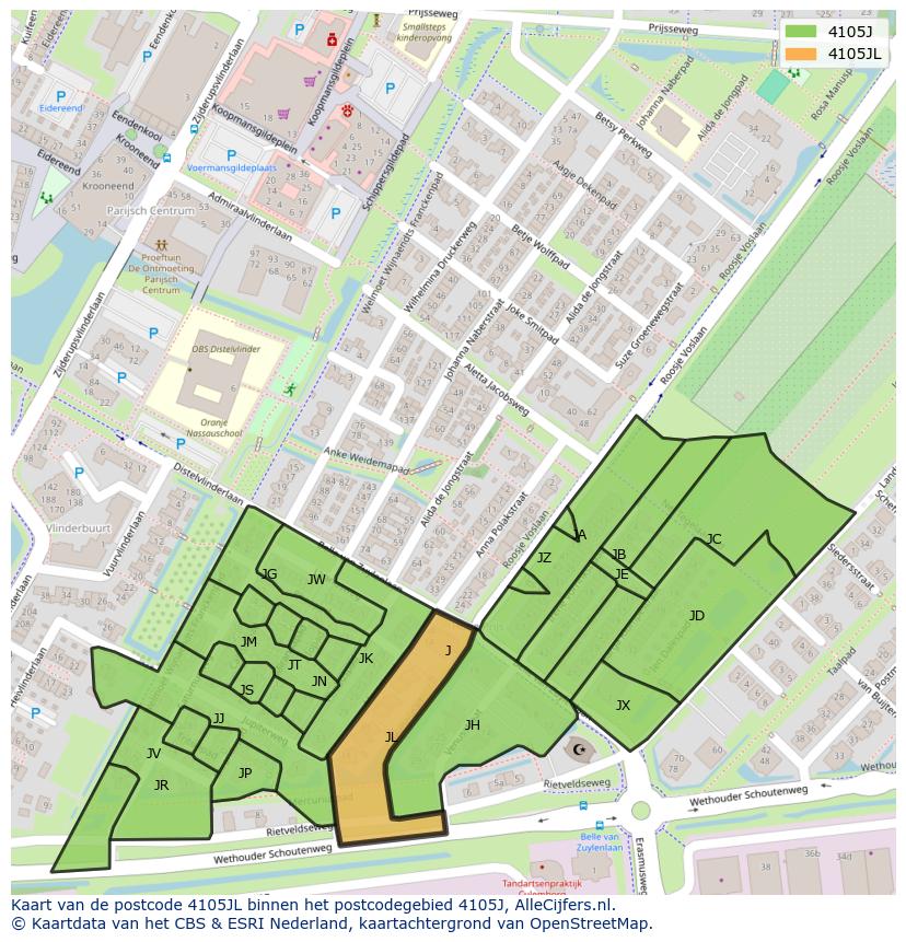 Afbeelding van het postcodegebied 4105 JL op de kaart.