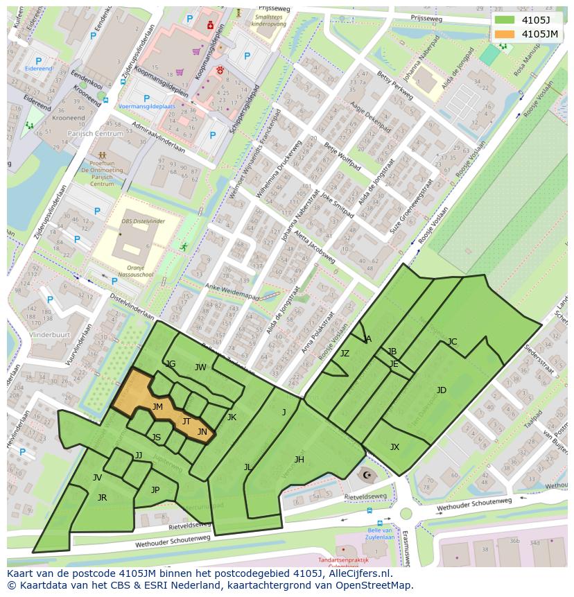 Afbeelding van het postcodegebied 4105 JM op de kaart.