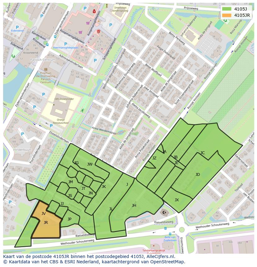 Afbeelding van het postcodegebied 4105 JR op de kaart.