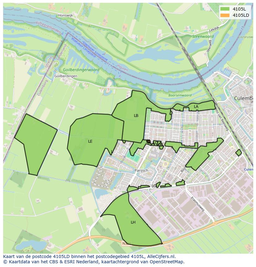 Afbeelding van het postcodegebied 4105 LD op de kaart.