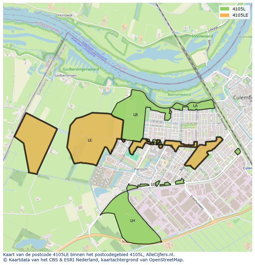 Afbeelding van het postcodegebied 4105 LE op de kaart.