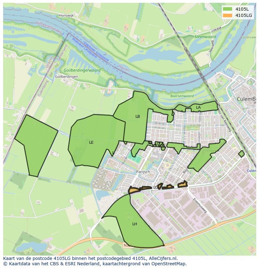 Afbeelding van het postcodegebied 4105 LG op de kaart.