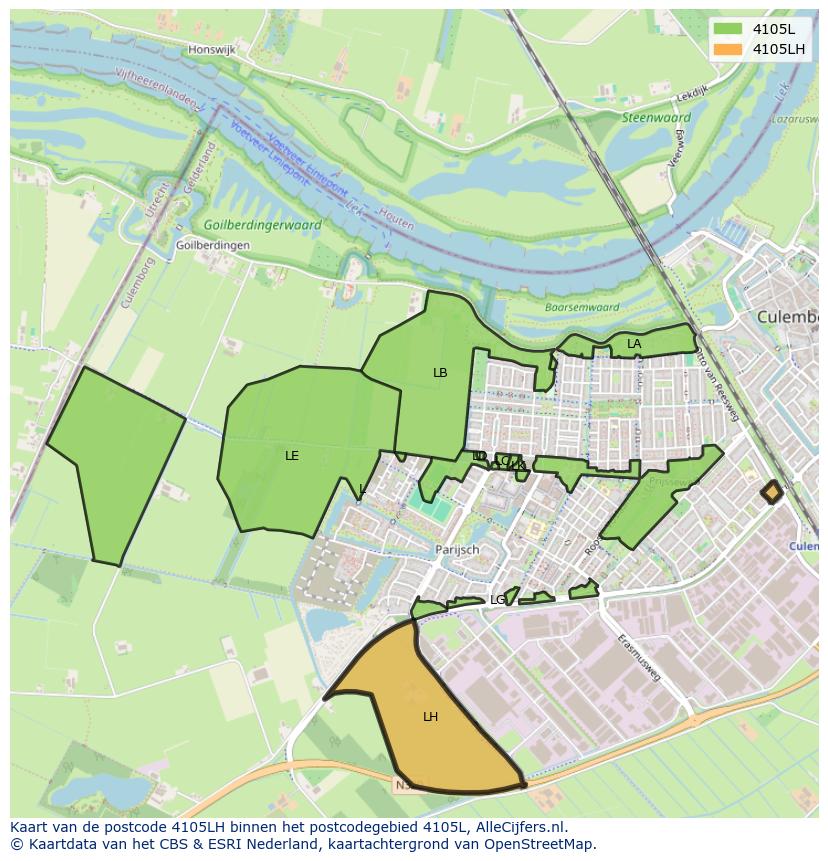 Afbeelding van het postcodegebied 4105 LH op de kaart.