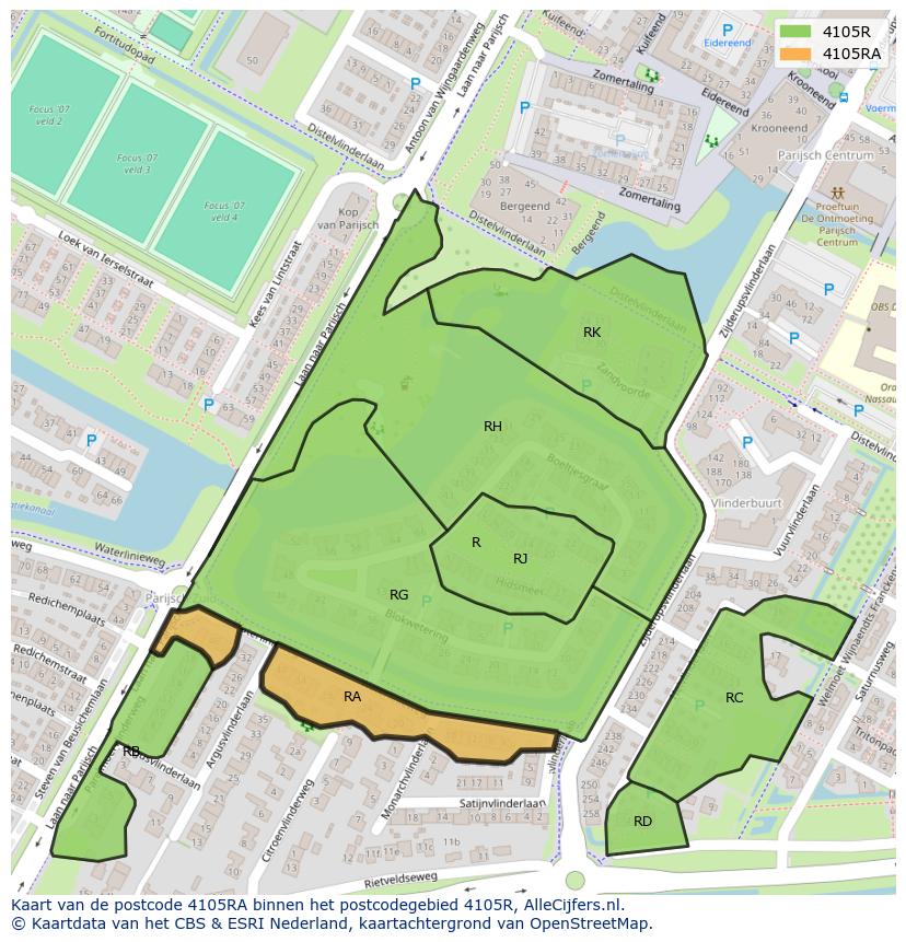 Afbeelding van het postcodegebied 4105 RA op de kaart.