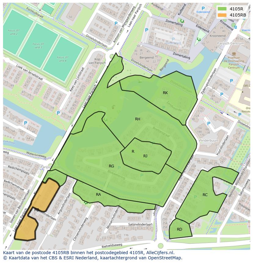 Afbeelding van het postcodegebied 4105 RB op de kaart.