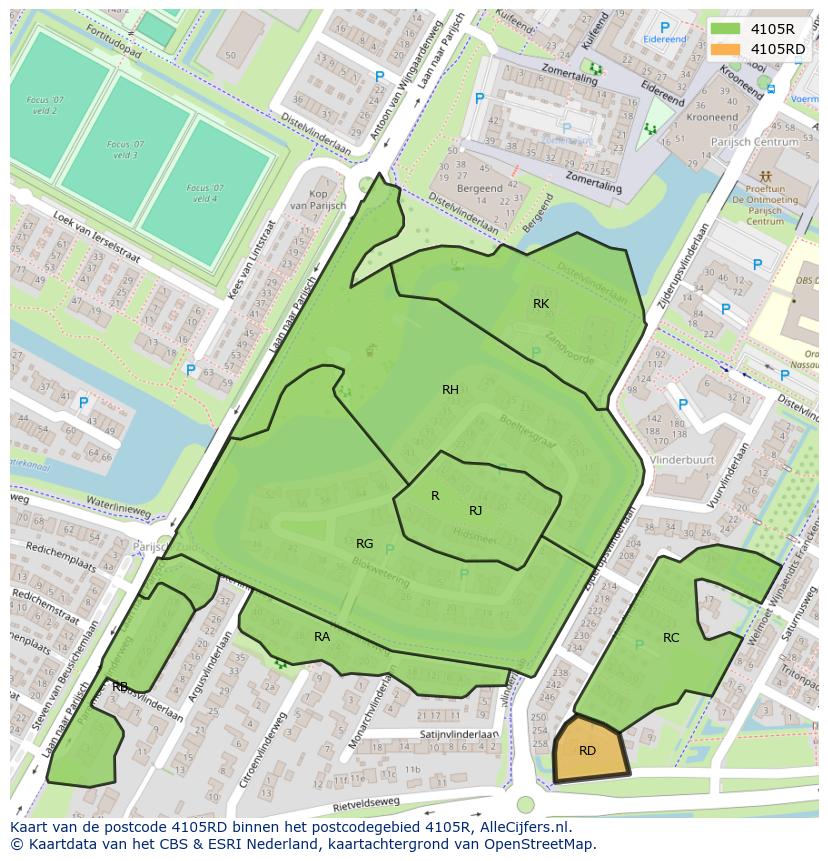 Afbeelding van het postcodegebied 4105 RD op de kaart.
