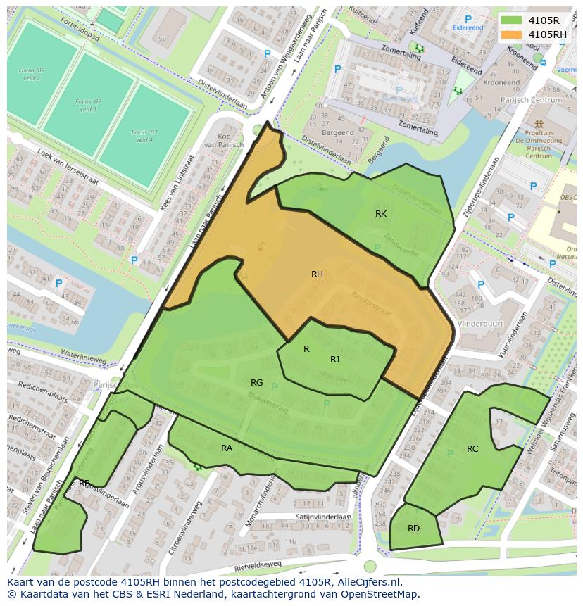 Afbeelding van het postcodegebied 4105 RH op de kaart.