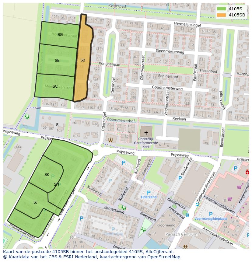 Afbeelding van het postcodegebied 4105 SB op de kaart.