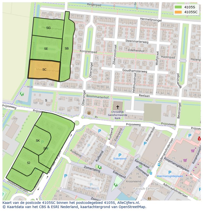 Afbeelding van het postcodegebied 4105 SC op de kaart.