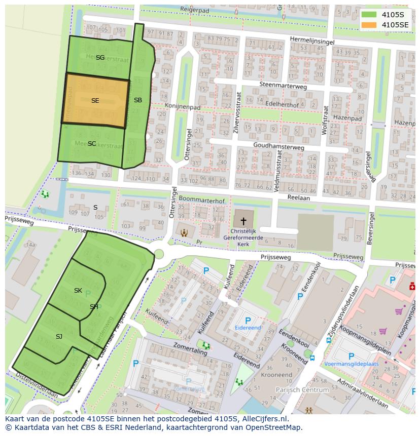 Afbeelding van het postcodegebied 4105 SE op de kaart.