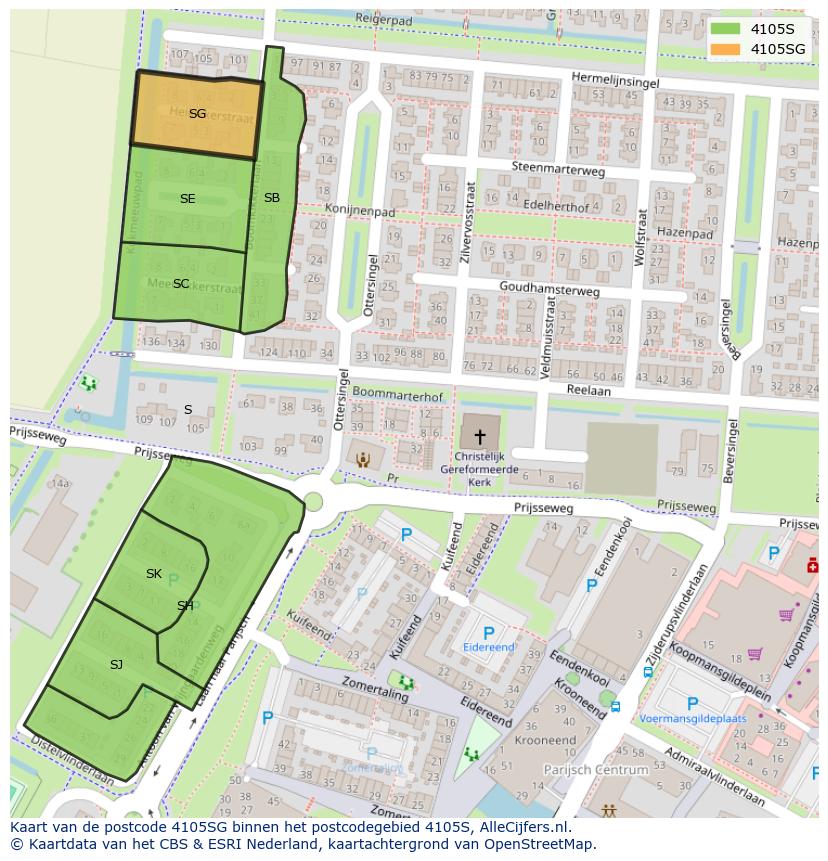 Afbeelding van het postcodegebied 4105 SG op de kaart.