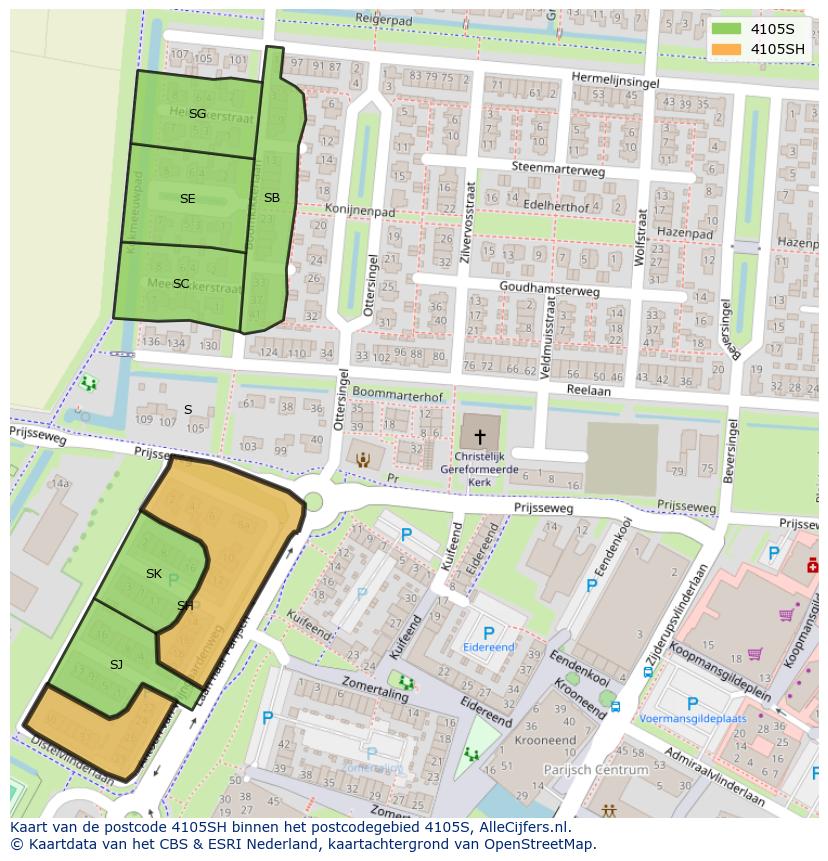 Afbeelding van het postcodegebied 4105 SH op de kaart.