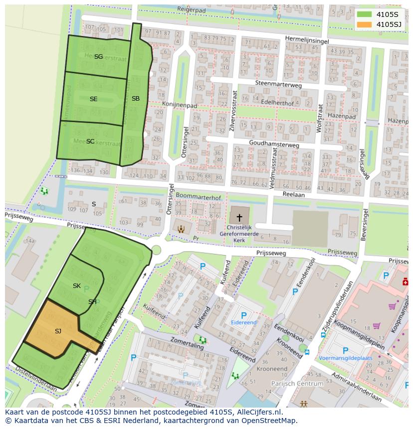 Afbeelding van het postcodegebied 4105 SJ op de kaart.