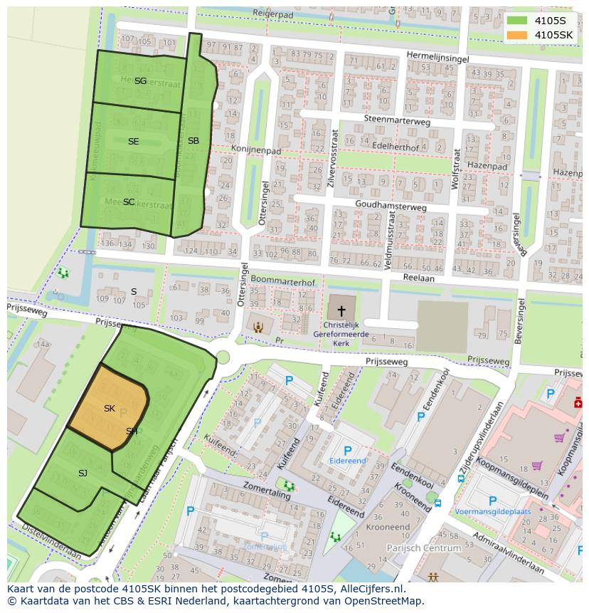 Afbeelding van het postcodegebied 4105 SK op de kaart.
