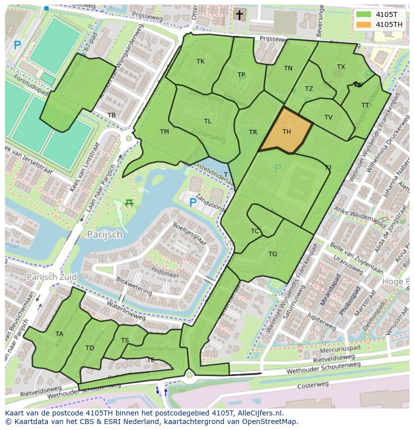 Afbeelding van het postcodegebied 4105 TH op de kaart.