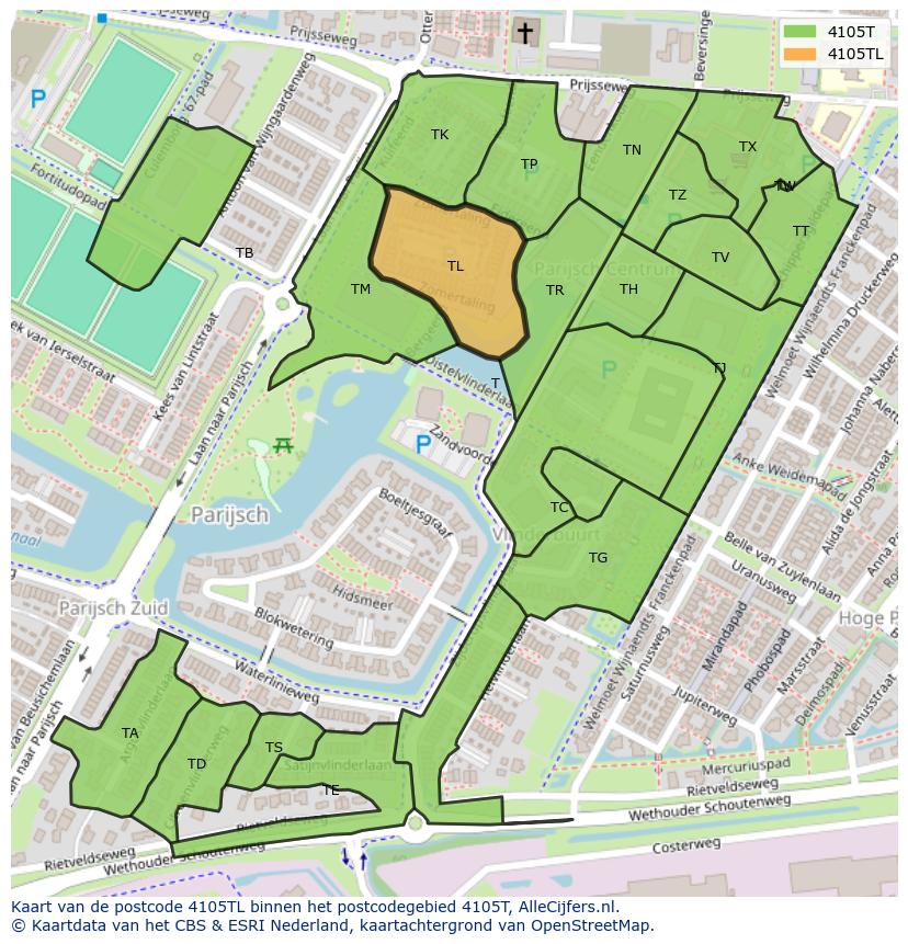 Afbeelding van het postcodegebied 4105 TL op de kaart.