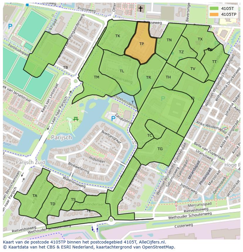Afbeelding van het postcodegebied 4105 TP op de kaart.