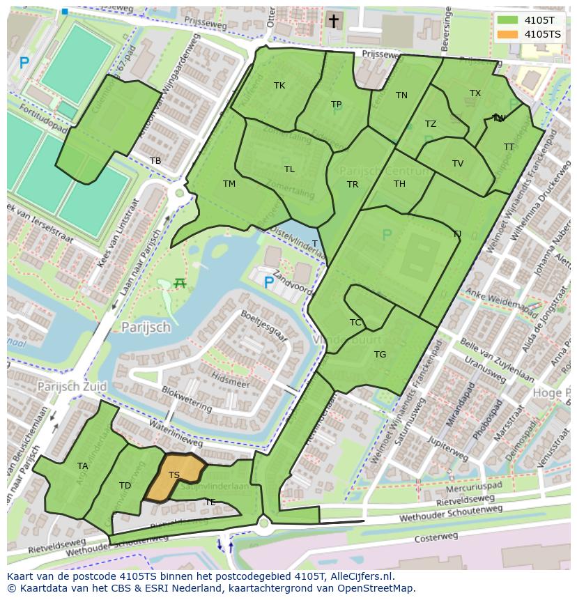 Afbeelding van het postcodegebied 4105 TS op de kaart.