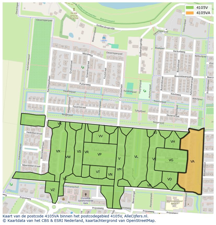 Afbeelding van het postcodegebied 4105 VA op de kaart.