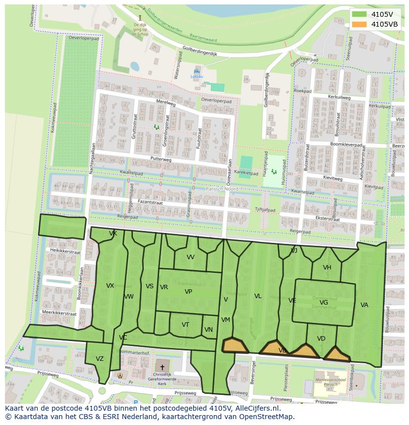 Afbeelding van het postcodegebied 4105 VB op de kaart.
