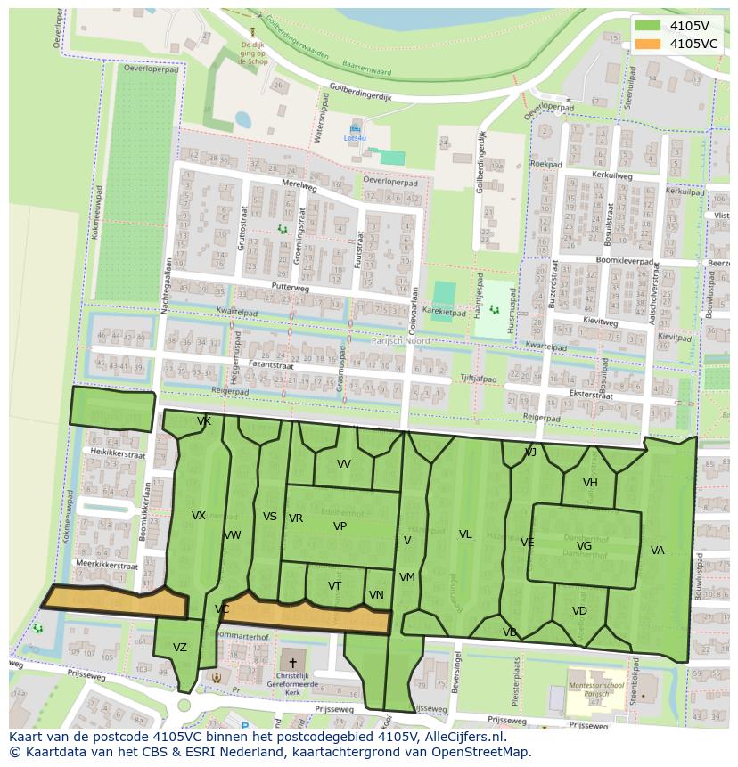 Afbeelding van het postcodegebied 4105 VC op de kaart.