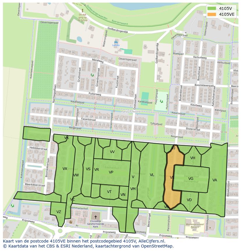 Afbeelding van het postcodegebied 4105 VE op de kaart.