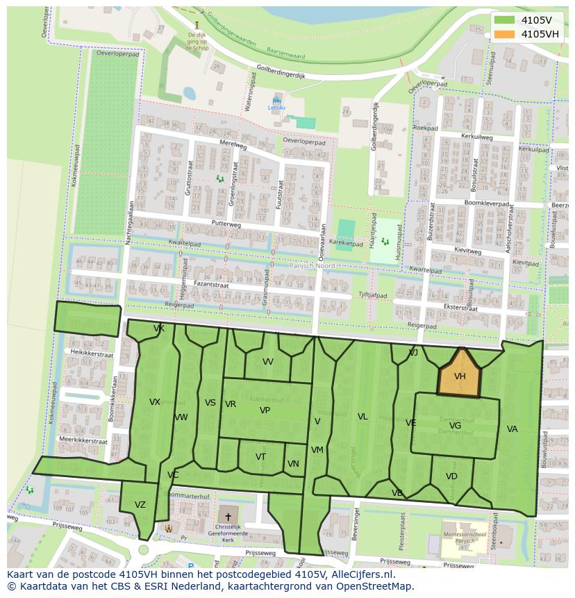 Afbeelding van het postcodegebied 4105 VH op de kaart.