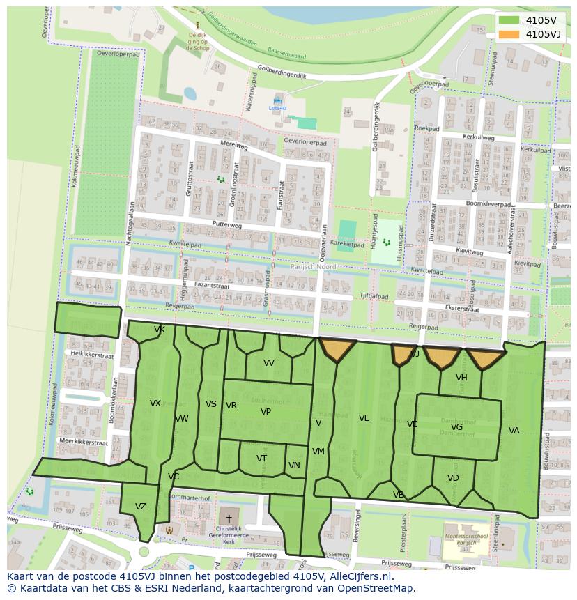 Afbeelding van het postcodegebied 4105 VJ op de kaart.