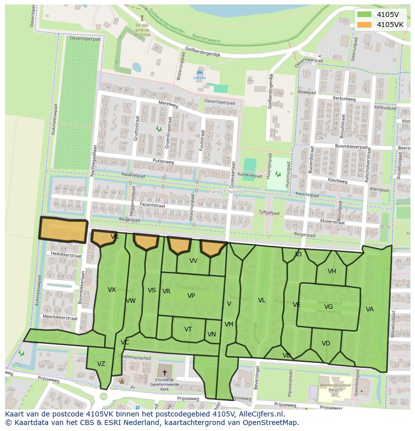 Afbeelding van het postcodegebied 4105 VK op de kaart.