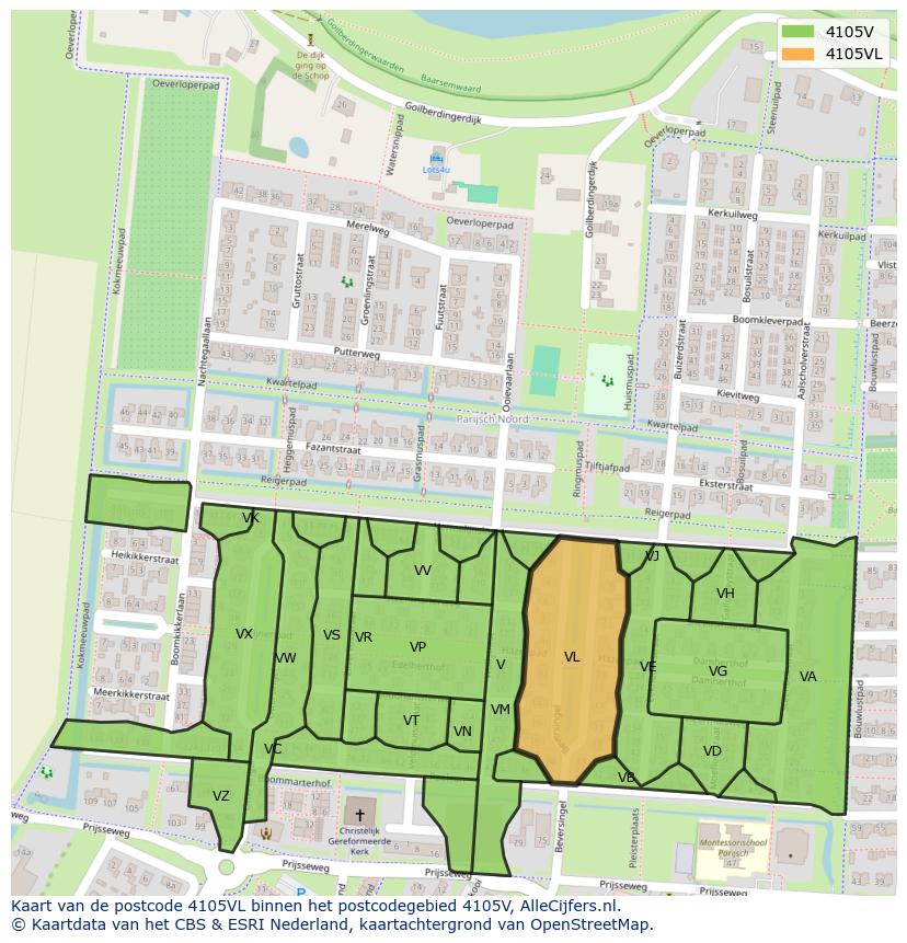Afbeelding van het postcodegebied 4105 VL op de kaart.