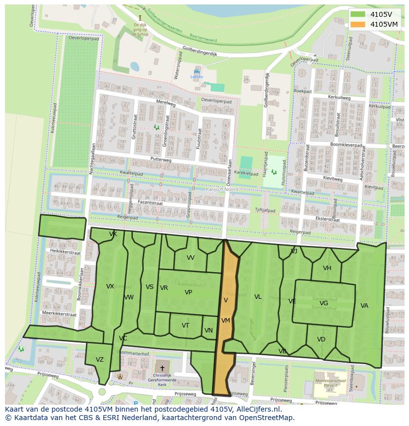 Afbeelding van het postcodegebied 4105 VM op de kaart.
