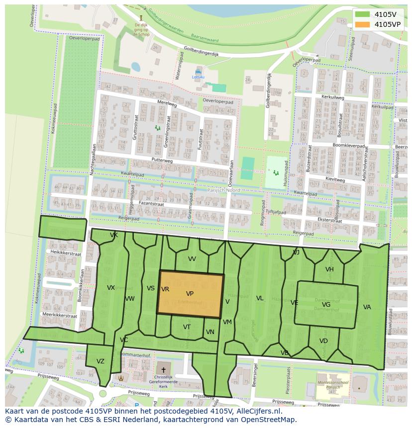 Afbeelding van het postcodegebied 4105 VP op de kaart.