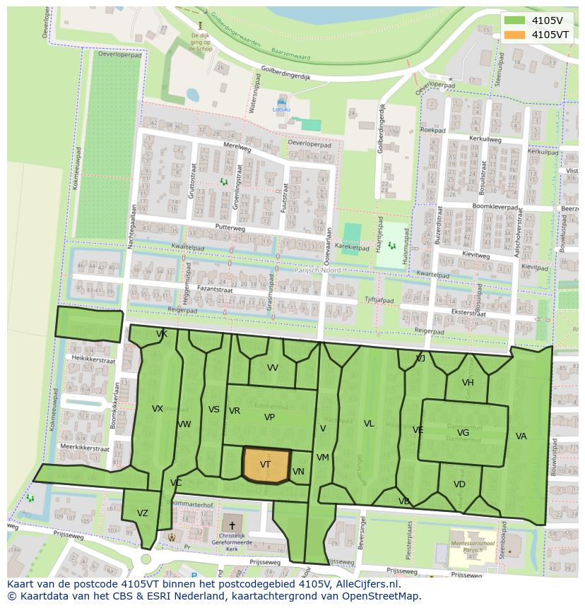 Afbeelding van het postcodegebied 4105 VT op de kaart.