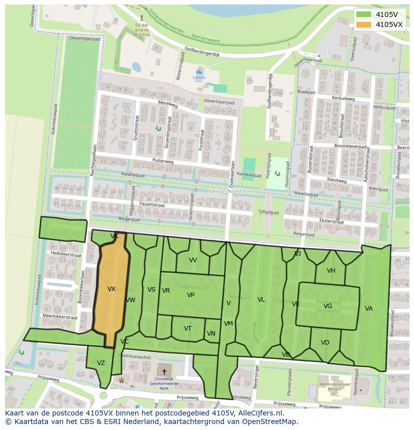 Afbeelding van het postcodegebied 4105 VX op de kaart.